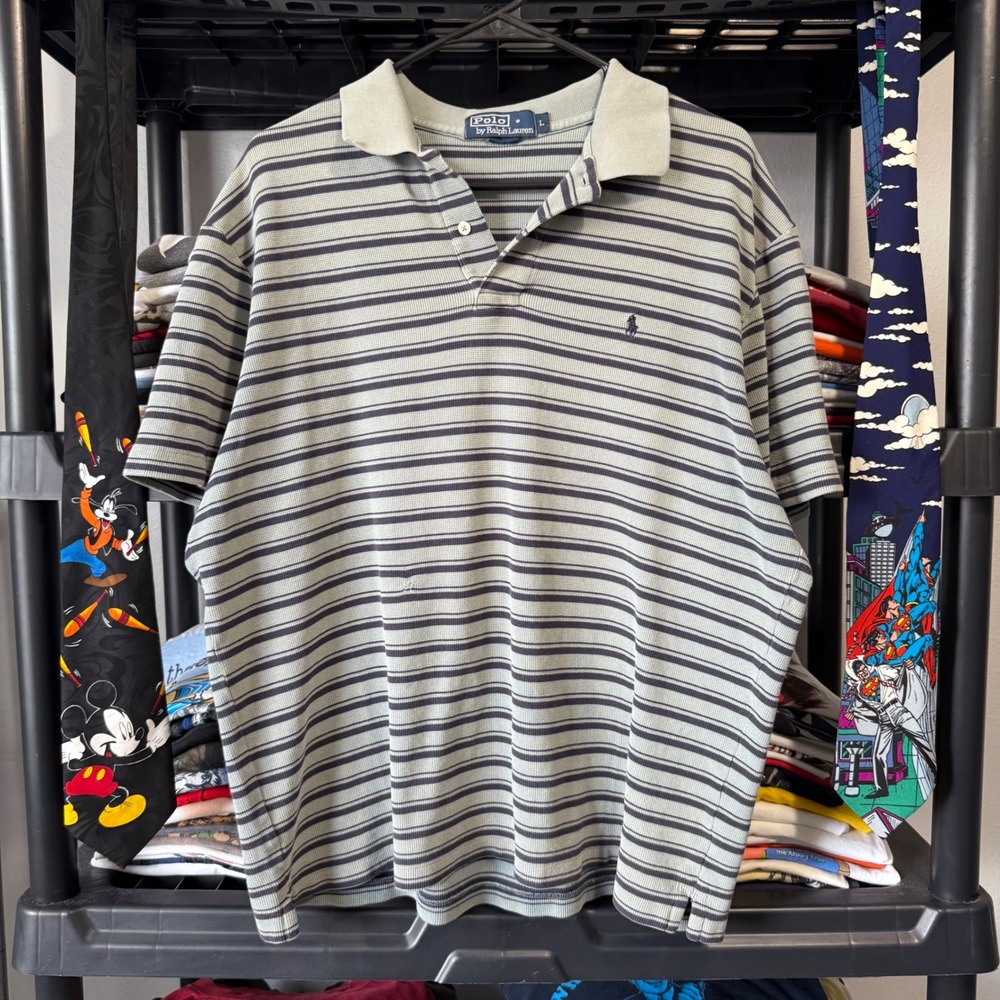 90s Green Polo Ralph Lauren Striped Polo Shirt Large